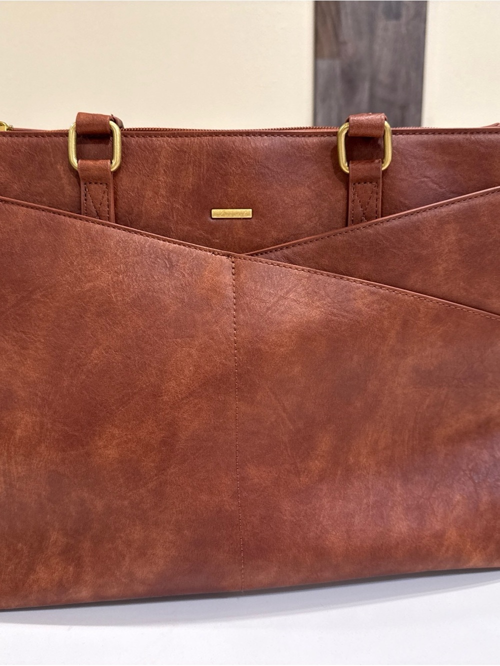 Elegant Cognac Tote with Gold Accents